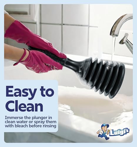 Luigi's Sink Plunger Kitchen - Sink Plunger Bathroom - Drain Bathtub or Shower - Small and Powerful Clog Remover - Commercial Style "Plumbers Plungers" with Large Bellows - Black - Small - color: Black