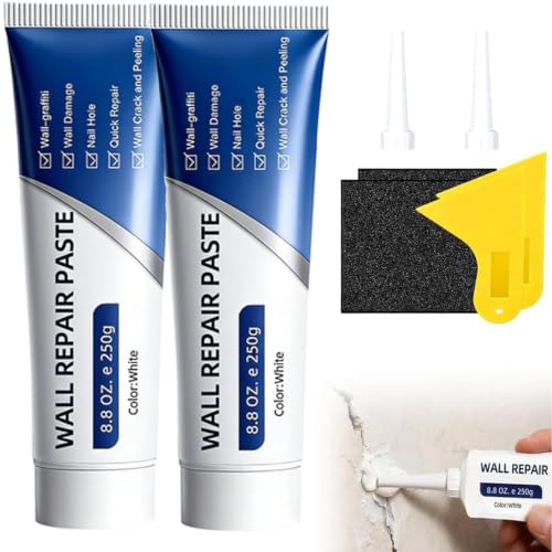 2 Pcs Efficient Drywall Repair Kit with Scraper, Quick-Drying Wall Mending Agent, Multi-Functional Patch Paste for Filling Holes and Cracks, Easy Drywall Repair for Nail Holes and Wall Damage