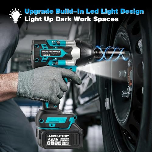 Cordless Impact Wrench, 1180Ft-lbs (1600N.m) Impact Driver – 1/2 Inch 3-in-1 Impact Gun, 21V High Torque 2500RPM with 2 x 4.0Ah Battery, Brushless Impact Wrench Set for Car/Truck/Mower (A)