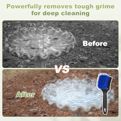 M METERXITY 2-Pack Bird Bath Cleaning Brush, 8.3 Inch Plastic Bird Bath Cleaner with Ergonomic Handle for Feeder/Fountain/Outdoor Cleaning, Utility Hard Stiff Bristle Scrub [Blue] - color: Blue
