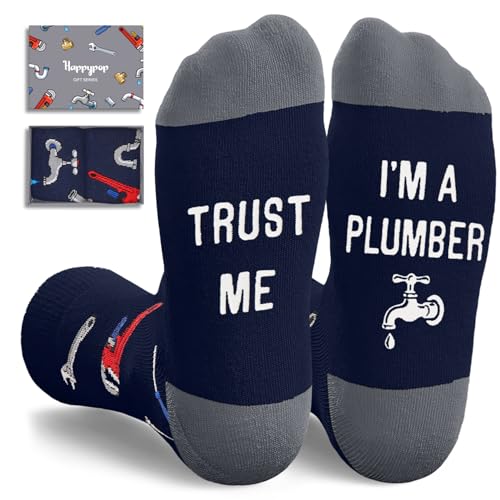 HAPPYPOP Funny Gifts for Women Men - Mechanic Graphic Designer Bus Driver Plumber Sock - color: Trust Me I'm a Plumber