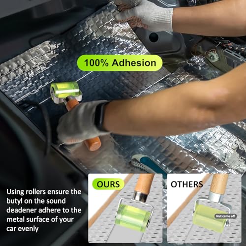 Ouzorp Automotive Car Sound Deadening Roller，Bearings Equipped No Nut Loosening Sound Deadening Mat Wallpaper Application PU Rubber Wheel Roller Tool Seam Roller