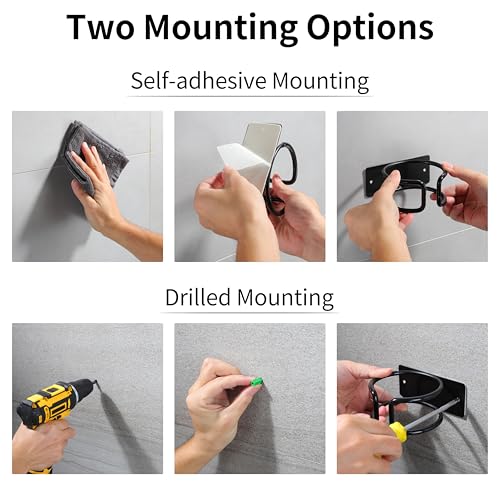 YIGII Universal Hair Dryer Holder, Wall Mounted Adhesive Rack, Black - color: Matte Black