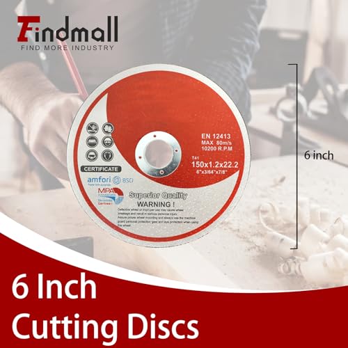 findmall 100 Pack 6" x.045 x7/8" Cut-Off Wheel - Metal and Stainless Steel Cutting Discs, Fir for Cutting Steel, Iron, Plastic, Stainless Steel, Etc - size: 100pcs 6"*0.045"*7/8"