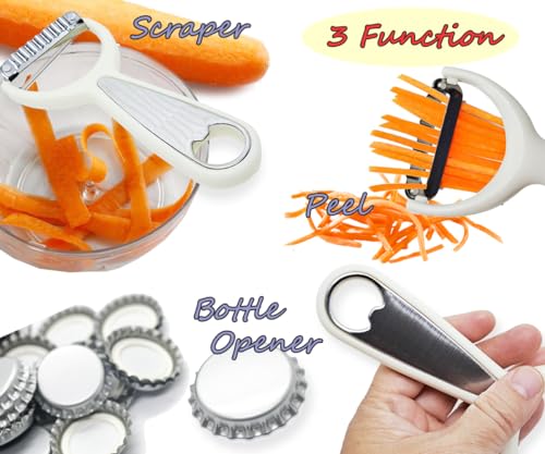 WitnyStore Kitchen Tool 6" Long White Plastic Handle Stainless Steel Wavy Peeler Scraper Bottle Opener - Thai Cooking Utensils Multipurpose Portable Hand-Held Cookery Equipments for Fruits Vegetables - size: 6"