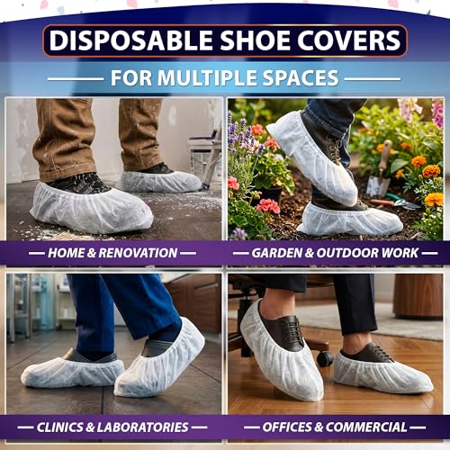 100 Pcs White Shoe Covers Disposable, 50 Pairs Non-Woven for Indoors | Disposable Shoe Covers for Indoors, Stretch Fit Up to 15.7 In, Breathable and Single Use, for Home Use, Cleaning and Tours - style: 50Pairs Disposable White Shoe Covers