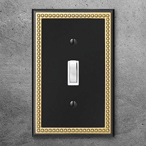 Pearled Frame Decorative Wall Plate Switch Plate Outlet Cover (Single Toggle 3PK, Black & Dark Golden) - style: Single Toggle 3PK