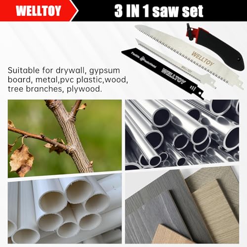 3-in-1 Multi Blades Hand Saw,18 TPI Bi-Metal blade,Drywall Saw with TPR Handle,Blade Quick-Change Mechanism for Cutting Drywall, Sheetrock, Wood, Metal, Plastic and Plywood. - size: 3 in 1