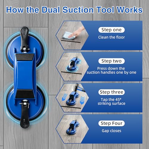 Floor Gap Fixer Tool for Laminate & Vinyl Plank Flooring, Heavy Duty Suction Puller for Floor Gap Repair, Floating Floor Installation Tool with 6 Adhesive Pads & Cleaning Blade