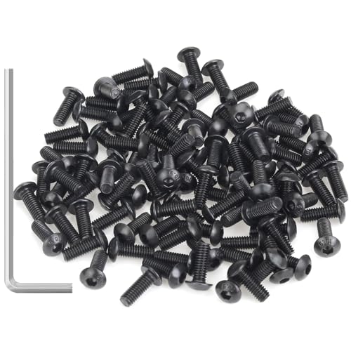 105 Pieces M3 x 8mm Button Head Socket Cap Screws, Thread Pitch 0.5mm, Sutemribor M3 Black Screws, 10.9 Grade Alloy Steel, Black Oxide Finish, Fully Threaded - size: M3 x 8mm, style: Button Head