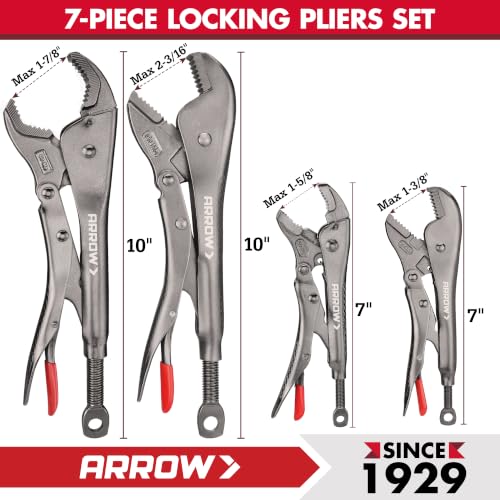 ARROW 7-piece Locking Pliers Set, Chromium-Molybdenum Vice Grips - style: 7-piece