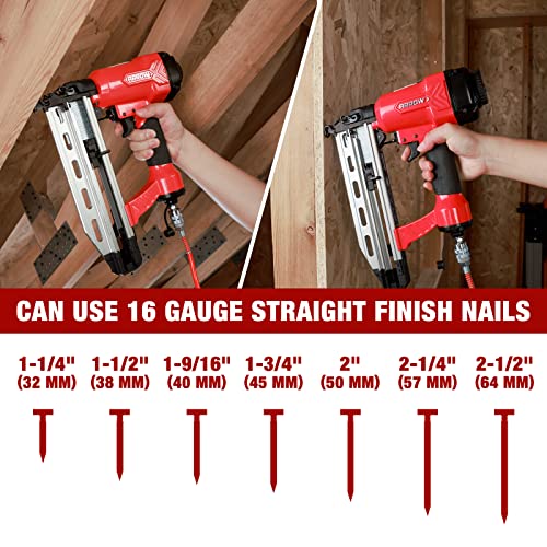 ARROW Pneumatic 16 Gauge Finish Nailer with 1000 Pcs Nails, 16 GA Professional Straight Nail Gun Kit, Oil-free Design, Depth Adjustable, Dryfire-lockout, Fits 1-1/4-Inch to 2-1/2-Inch Finish Nails