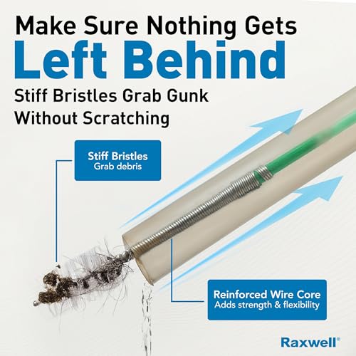 Raxwell Auto Sunroof Drain Cleaning Tool - 118 Inch Flexible Drain Brush with Coated Wire, Firm Bristle and Loop Handle - Water Snake for AC Lines, Dishwasher and Appliance Tubing