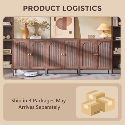 IFGET 92.63" W Modern Arched Sideboard Buffet Cabinet with Storage, Brown - color: Brown, size: 3 Pieces