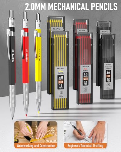 Nicpro 28 Pack Carpenter Pencil Set with Sharpener, Canvas Case - size: 28 Pack