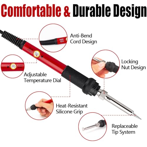 32PCS Wood Burning Kit, Wood Burning Tool – Adjustable Temperature Soldering Iron Tool for DIY, Wood Carving, Embossing, and Craft Projects – Wood Burner Pen Set for Adults and Beginners（Red） - color: Red