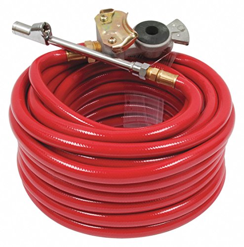 General Power Industrial 50ft Tire Inflator Kit with Straight Chuck, Red, Premium Air Hose with Brass Fittings