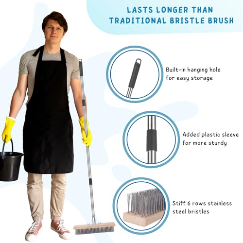 Stainless Steel Wire Brush, 59'' Long Handle Floor Scrubber for Concrete - color: Stainless Steel