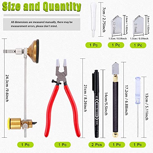 Keadic Glass Tile Cutter Tool Kit, Contains Glass Running Pliers, Oil Feed Carbide Tip with 5 Alloy Steel Blades, Spacers, Oil Bottles Tape Measure, Cut-resistant Gloves and Circular Glass Cutter