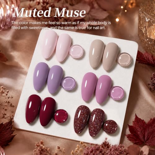 Born Pretty Nude Nail Polish Set 6 Colors Lilac Lavender Burgundy Red Khaki - color: Muted Muse
