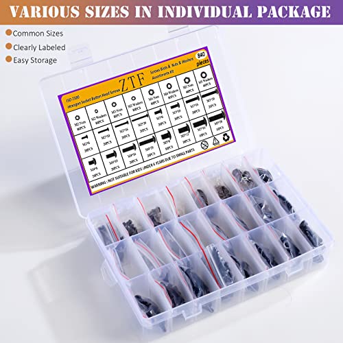 ZTF 840PCS Hex Button Head Cap Bolts Screws Nuts Washers Assortment Kit, M2 M3 M4 M5 Bolts Screws with Storage Box, 10.9 Grade Alloy Steel Machine Thread, ISO 7380 Allen Socket Drive - style: Button Socket Head