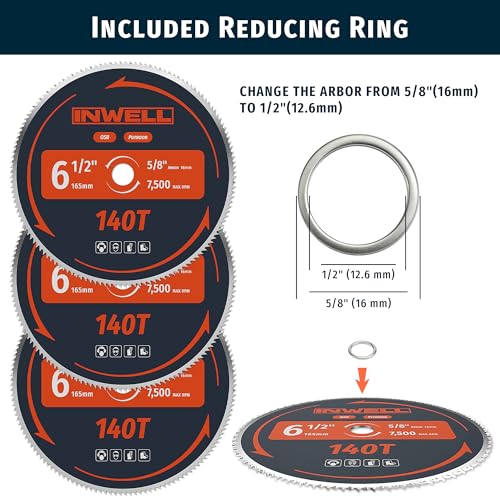 6-1/2-Inch 140 Tooth Plywood, Softwood, OSB Cutting Circular Saw Blade with 5/8"-1/2" Bushing - 3 Pack - size: 6-1/2" 140T