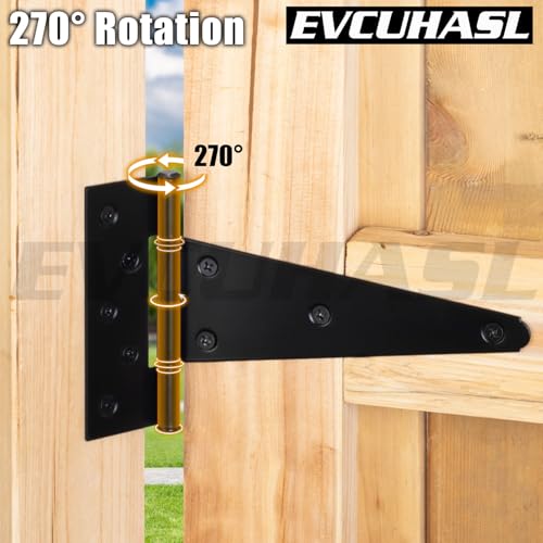 10 Inch T-Strap Gate Hinges, Shed Barn Door Hinges Heavy Duty, Black Tee Hinges for Wooden Fences, Yard Gate, Wrought Hardware Iron Rustproof (4 Pack/Set) - size: 10 Inch