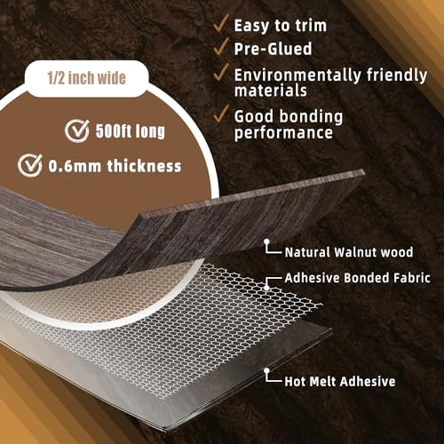 GSCIT Club Walnut Edge Banding, 1/2 inch x 500ft roll of Veneer Edge Banding Pre-glued Flexible, Wood Tape for Cabinet Repair and Furniture - color: S-Walnut, size: 1/2"x 500ft