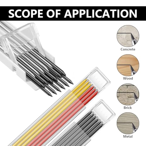 greywolf 2-Pack Carpenter Pencils, Heavy Duty Carpenter Pencils with 14 Refills, Long Tip Deep Hole Automatic Pencil Markers with Built-in Sharpener for Carpenters, Architects (Black, Red)