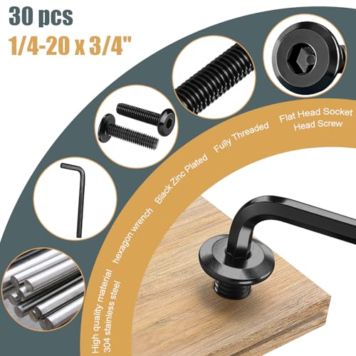 Taiss 30pcs 1/4-20 x 1 Flat Head Socket Head Screw,Furniture Bolts,Furniture Screws 304 Stainless Steel,1/4 Bolts Black Zinc Plated Fully Threaded,Countersunk Connector Screws with Hex Spanner - size: 30PCS 1/4-20x1"