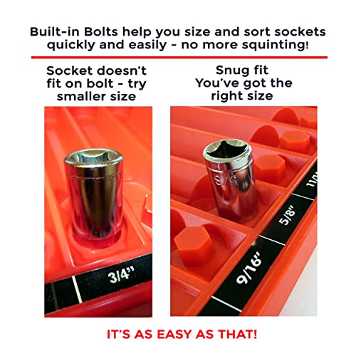 TOOL SORTER SOCKET ORGANIZER (RED) | Reduce Frustration, Save time| Easy-to-Read Labels | Metric & SAE | Professional Quality Tool Organizer | Made in USA