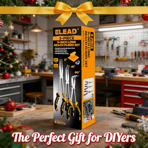 3-Piece 11 Inch Long Reach Pliers Set with 3 Magnetic Plier Racks, Extra Long Needle Nose Pliers Set Includes Straight, 45° & 90° Bent Nose Plier, Pliers Tool Set for Tight Spaces - style: 3pcs Long Reach