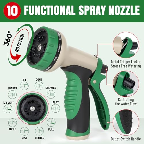 Heavy Duty Garden Hose 49ft, NON-EXPANDABLE Flexible Water Hose, Kink Resistant Lightweight Hybrid Hose, Leakproof Hose Male to Female Fittings - color: Black+Green, size: 49ft