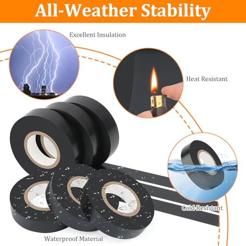 6 Pack Black Electrical Tape, 66 Ft Waterproof Electric Tape Black