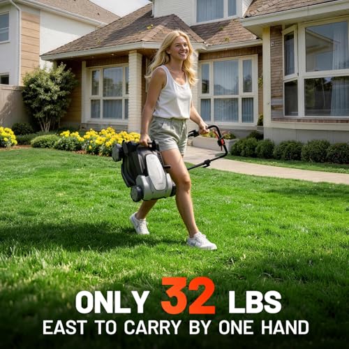 Litheli 40V Brushless Push Mower, 16″ Cordless Lawn Mower, 6 Adjustable Heights (1-3″), 50L Collection Bag & Mulching, 2×5.0Ah Batteries & Charger Included - color: Jet Black