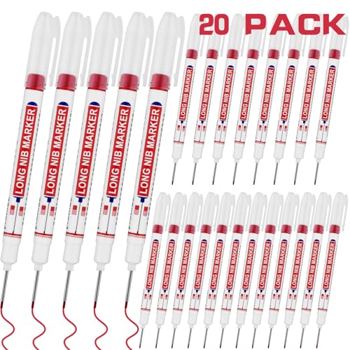 20 PCS Long Head Deep Hole Marker Pens,20mm Long Nib Marker,Longs Nose Markers,Waterproof Construction Markers Marking Tool,Permanent Markers Carpenter Ink marker Pens,Metal marking Pens,Red - color: 20PCS-20MM Red