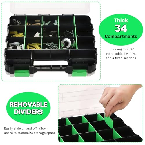 Small Parts Organizer Storage Case Tools Box 34-Compartments - color: Green