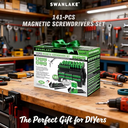 141-Piece Magnetic Screwdriver Set with Plastic Rack, Torx/Slotted/Phillips Precision Screwdrivers, SAE & Metric Hex Key Kit, Ratchet Handle & Screwdriver Bits, DIY Tools for Gift - style: 141-Piece Magnetic Screwdriver Set