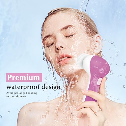 COSLUS Facial Cleansing Brush Face Scrubber, 2-in-1 Rotating Design - color: Bright Rose