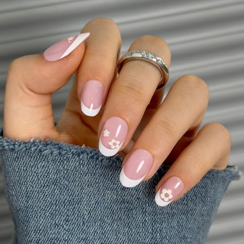 CurvLife Short Oval French Tip Press On Nails, Pure Bloom White, Soft Gel - color: B5 - Pure Bloom