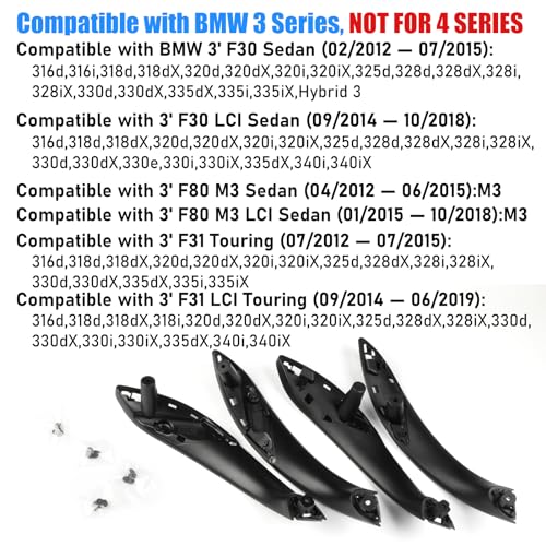Jaronx Compatible with BMW Door Handles Replacement for 320i,325i,328i,330i,335i,340i F30/F31/F80 M3, 4PCS Driver Side and Passenger Side Interior Door Pull Handle Replacement(NOT for 4 Series) | 320i,325i,328i,330i,335i,340i 4PCS Driver Side and Passenge