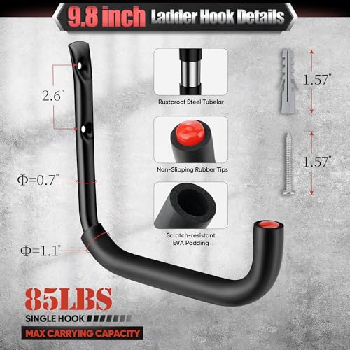 Nacial 20 Pack Heavy Duty Garage Hooks, 9.8" & 3.5" Wall Hooks with EVA Pad - size: 20