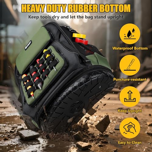 Tool Backpack, UUP Heavy Duty Tool Bag, Large Empty Toolbag Organizer with Waterproof Molded Hard Bottom, Utility Tool Laptop Storage Back Pack, HVAC Technician Electrician Construction Men Dad Gift