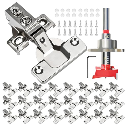 BESTEEL 24 Pack 1/2 inch Overlay Soft Close Cabinet Door Hinges for Kitchen Cabinet Hinges, 100 Degree Opening Angel, Stainless Concealed Kitchen Cabinets Hinge Self Closing with Drilling Tool &Manual - size: 24 PCS