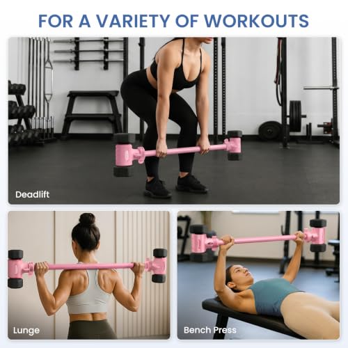 Pink Dumbbell to Barbell Converter 2.0 for Women – Transform Dumbbells into Barbell Set for Women, with Anti-Slip Foam Grip, Steel Clamp & 200LB Max Capacity, Compatible with Standard Dumbbells