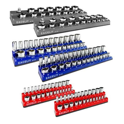 EACELIY Magnetic Socket Organizer Set SAE & Metric Deep & Shallow Socket Holder Kit, Socket Trays (sockets not included) (6PCS 3 COLOR)) - size: 6PCS(3 COLOR)