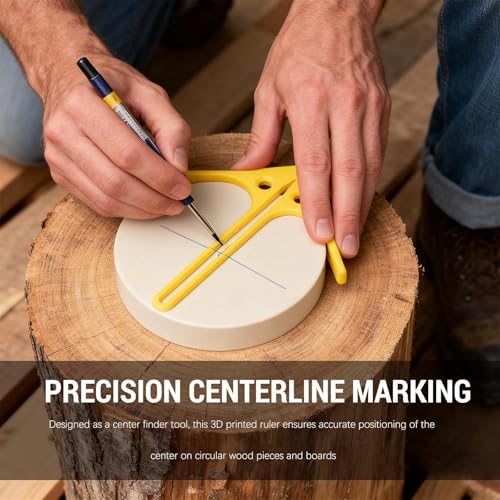 3D Printed Center Positioning Ruler - Accurate Woodworking Gauge, Circle Center Finder Tool, Easy to Use for Carpentry 2-Pack
