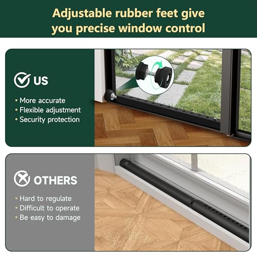 WooFog Adjustable Window Security Bars Vertical, Heavy Duty Sliding Patio Glass Door Lock Bar with Rubber Feet, 17-32 inch Window Safety Stopper for Up and Down Windows -Black 4 PCS Patented - size: 17" to 32" Black-4 PCS