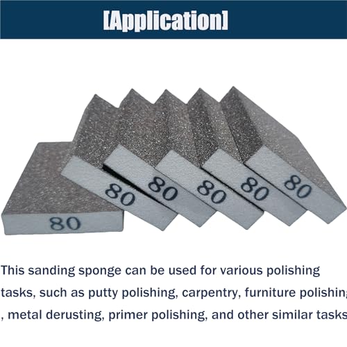 Tonmp 6 PCS 80 Grit Hand Sanding Blocks Set - Medium Sander Sponge, Wet and Dry Dual-use Sanding Sponges, Washable and Reusable, Ideal for Wood Metal Wall Polish - style: 80 Grit