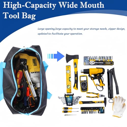 BLIRITEL 20 Inch Heavy Duty Wide Mouth Tool Bag for Men, High Capacity Tool Tote Bag for Electricians, Multipurpose Power Tool Bag Organizer for Mechanics Carpenters - size: 20 Inch